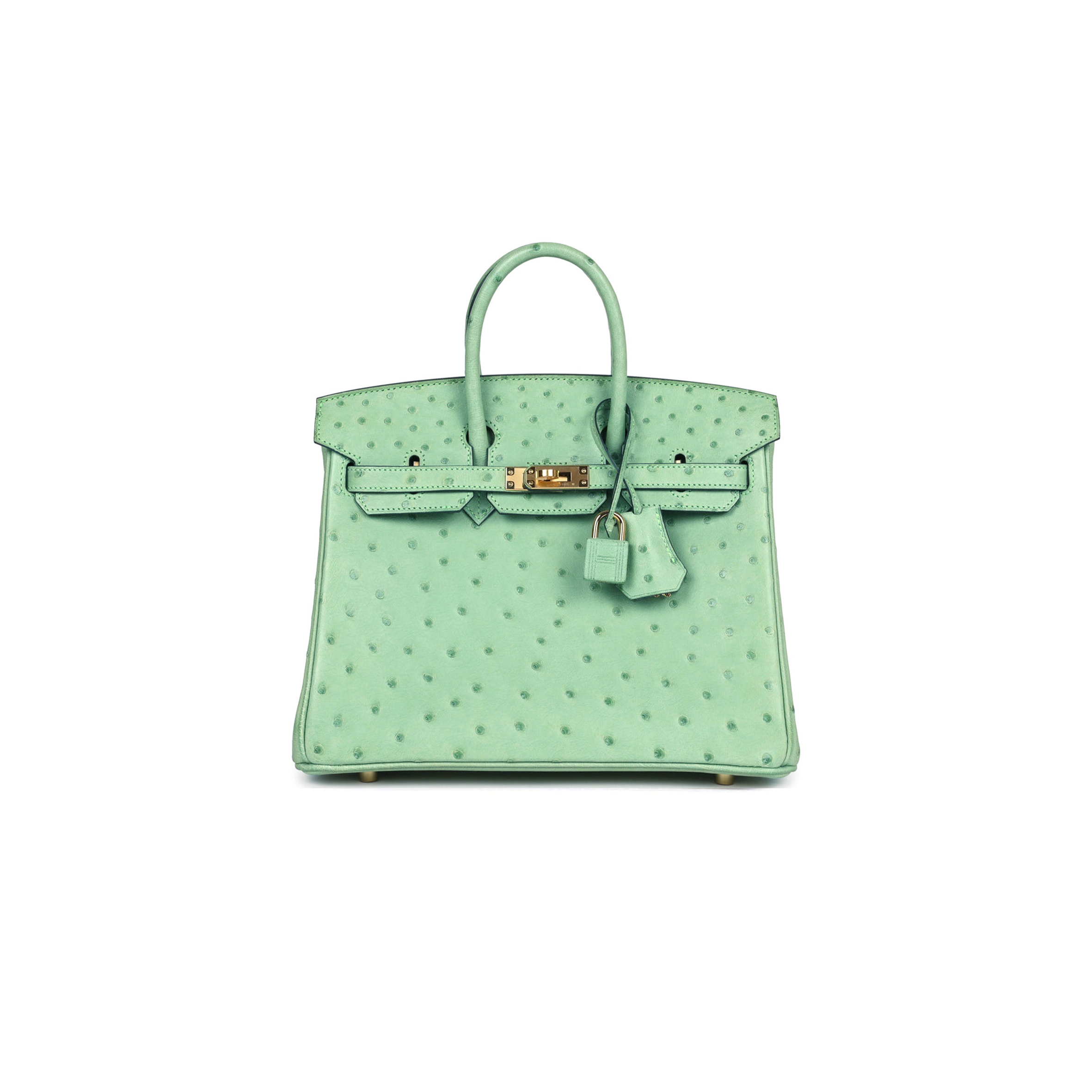 HERMÈS MASTER BIRKIN 30 OSTRICH LEATHER MINT GREEN GOLD BUCKLE H041933CK74 (30*22*16cm)